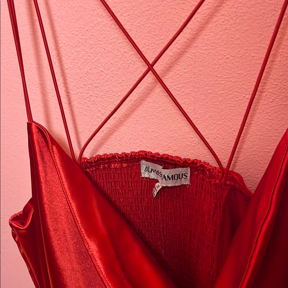 Vibrant Red dress with Silky Fabric and V-Neck Design
